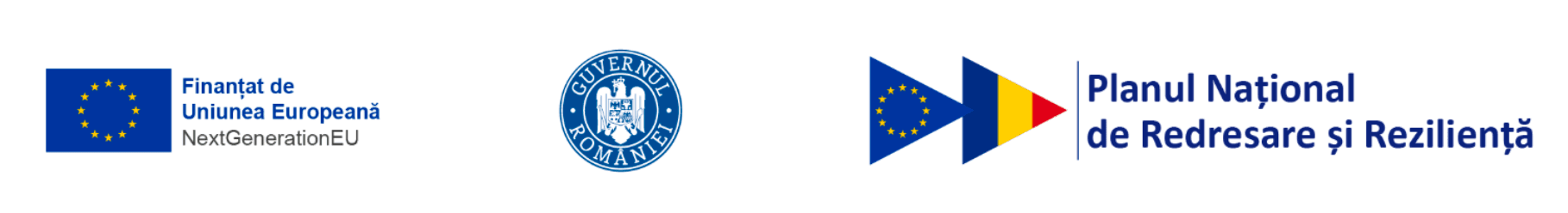 Logo-uri finanțare - Uniunea Europeană, Guvernul României, PNRR